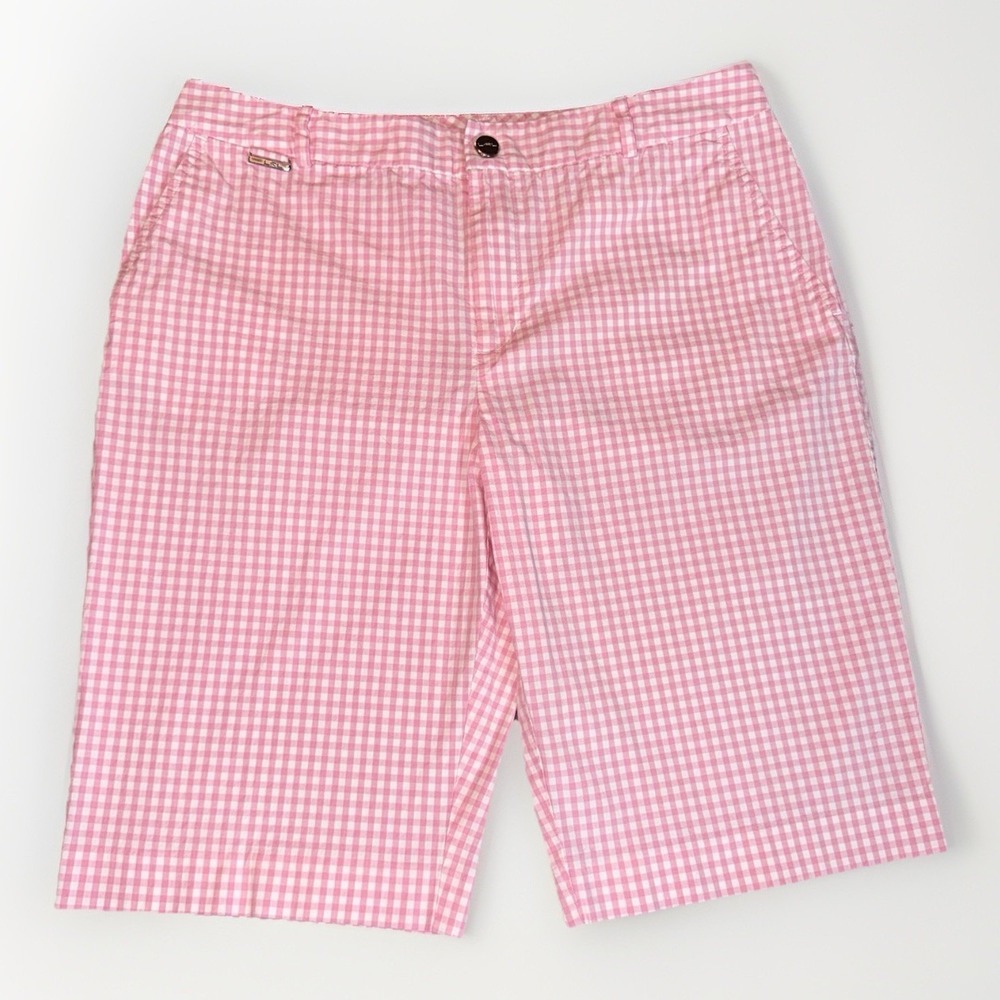 Lauren Ralph Lauren Pink & White Gingham Chino Shorts Size 8 Flat Front Preppy